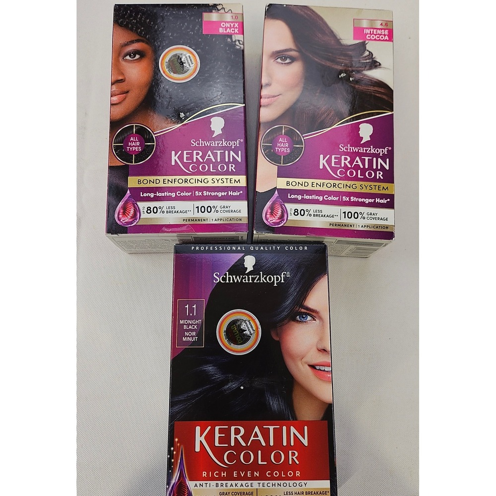 Schwarzkopf Keratin Color Permanent Hair Dye‎ Lot 3 Onyx Midnight Black Cocoa